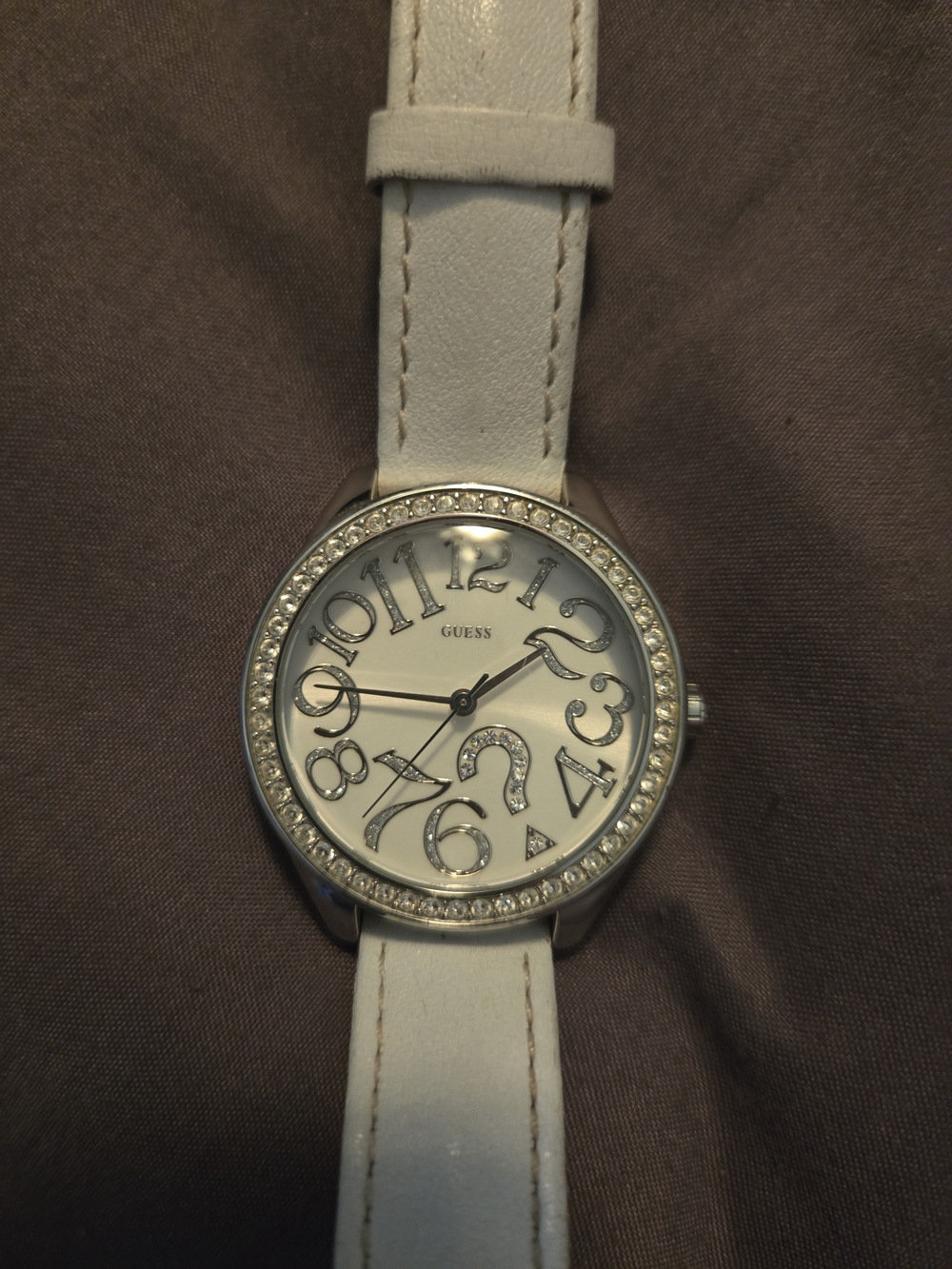 Guess White Strap Crystal Accent Silver-Tone Dial Women's Watch